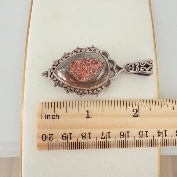 ✨ Vintage Sterling Silver Teardrop Copper/Rose Colored Druzy Pendant ✨ - Picture 10 of 10